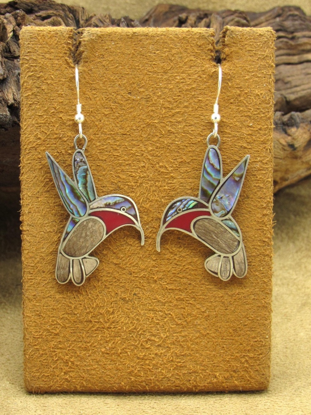 Vintage Native American Hummingbird Inlay Earrings, Southwestern, Hippie